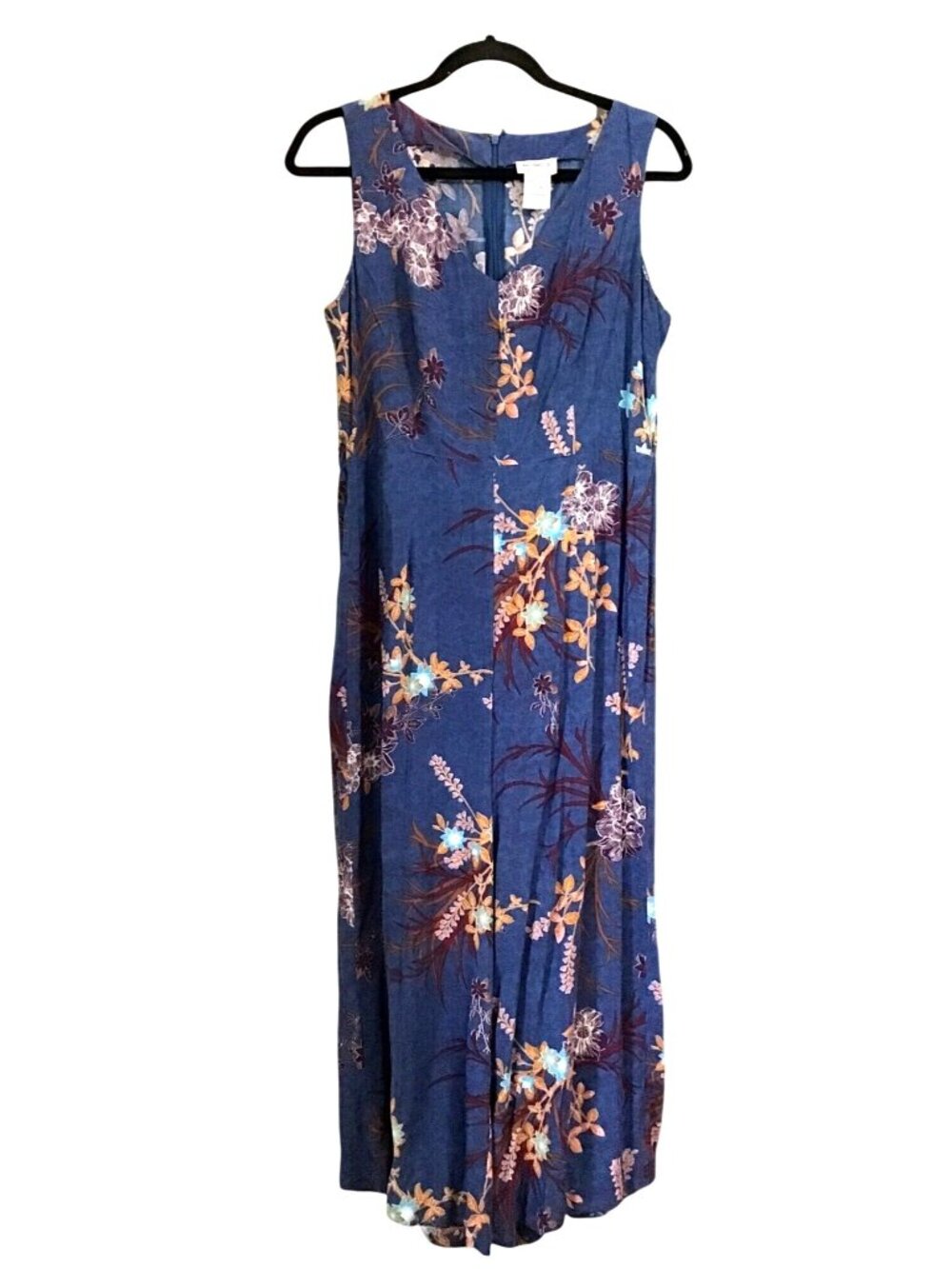 MONROE & MAIN WOMENS NAVY FLORAL ZIPUP CLOSURE STRAIGHT LEG JUMPSUIT SIZE 10